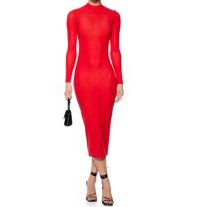 Callie Lives Xena Au Revoir Red Sheer Mesh Maxi Dress L Xl